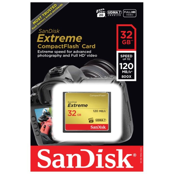 SanDisk Extreme CompactFlash 32GB 120MB/s R 85MB/s W UDMA 7 VPG-20 Card