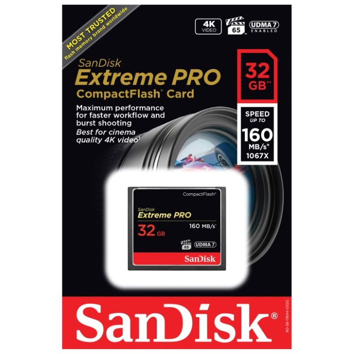 SanDisk Extreme PRO CompactFlash 32GB 160MB/s R 150MB/s W UDMA 7 VPG-65 Card