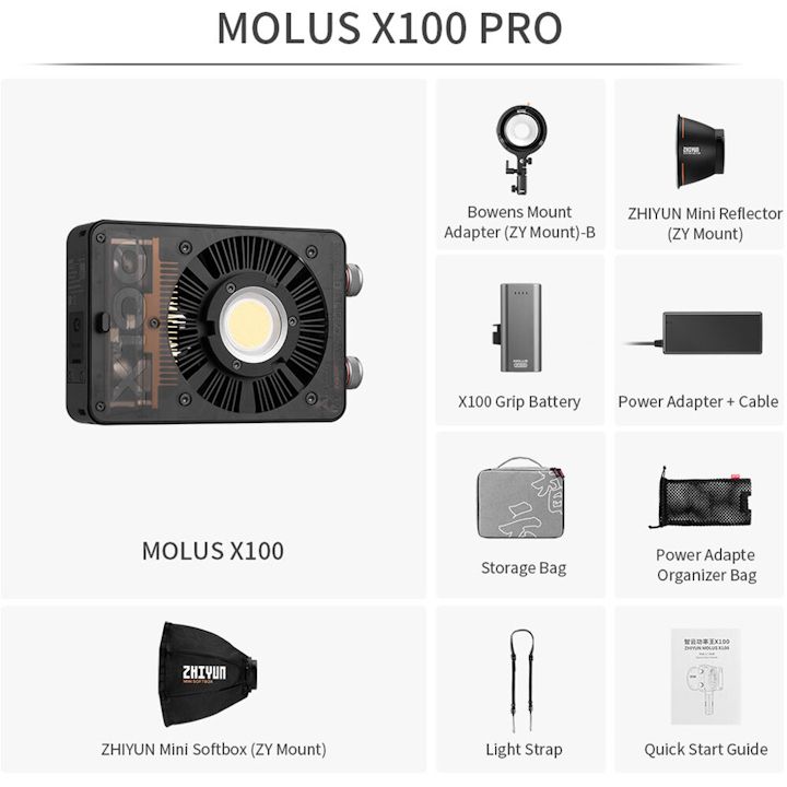 ZHIYUN MOLUS X100 100W Bi-Colour COB Light Pro Set